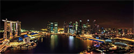 Vista de la baha Marina de Singapur, con el complejo de&#160; Sands a la izquierda.