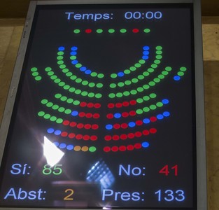Votación de la declaración soberanista, el 23 de enero, en el Parlament.