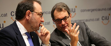 Artur Mas y Ramon Espadaler, este lunes, en la reunin de la comisin ejecutiva nacional de CiU a la que no ha acudido Josep Antoni Duran Lleida.
