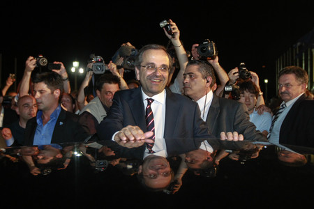 El líder de Nueva Democracia, Andonis Samaras, tras conocerse su victoria.