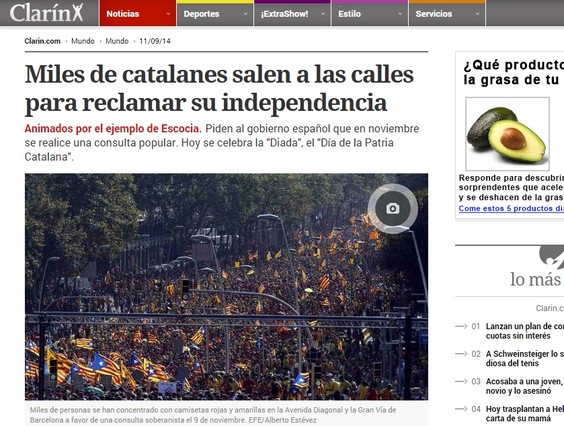 El diario 'Clarín' hace especial referencia al tricentenario de la caída de Barcelona.