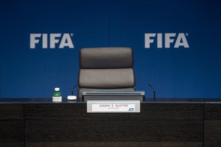 El asiento vacío de Blatter, después de una conferencia del dirigente suizo el pasado 2 de junio.