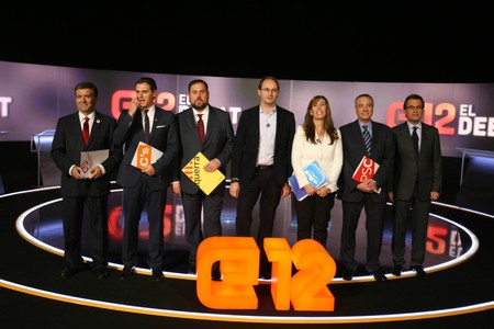 Los candidatos catalanes, momentos antes de empezar el debate en TV-3.