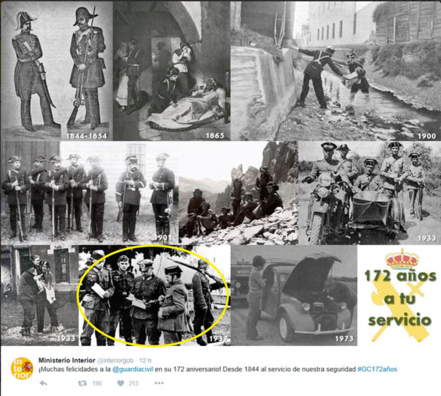 Interior felicita a la Guardia Civil con un fotomontaje en el que aparece un oficial nazi