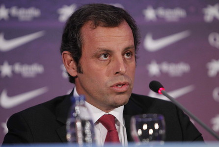 El president del F.C.Barcelona, Sandro Rosell, durant una conferncia de premsa.