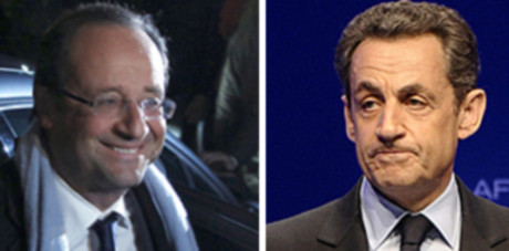 François Hollande (esquerra) i Nicolas Sarkozy, la nit electoral.