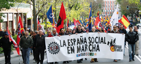 Pancarta unitaria de La España en Marcha, en el último 20 de noviembre celebrado en Madrid.