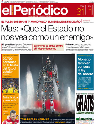"Mas: "Que el Estado no nos vea como un enemigo", en la portada de EL PERIDICO DE CATALUNYA