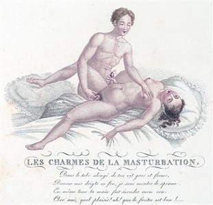 Los encantos de la masturbación. Una viñeta de elogio al tocamiento mutuo publicada en Londres en 1825.