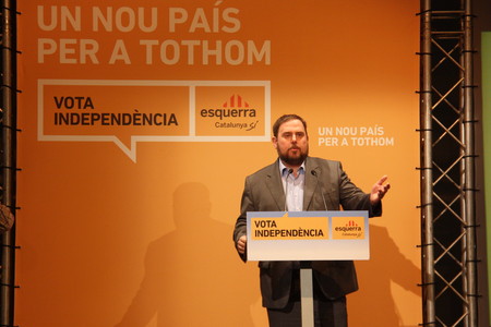 El candidato de ERC, Oriol Junqueras, este sábado, en Vilanova i La Geltrú.  