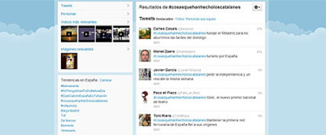 Algunos de los mensajes que se pueden leer bajo el 'hashtag' #cosasquehemoshecholoscatalanes. 