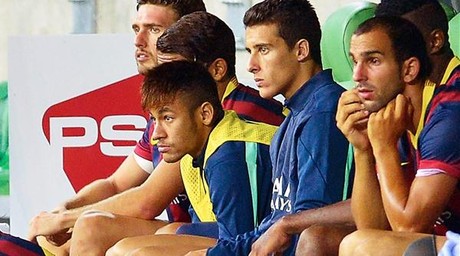Neymar, como suplente en el banquillo del Barça en el amistodo contra el Lechia Gdansk.