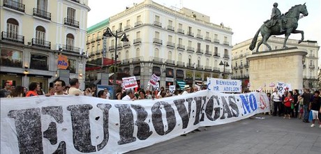 Protesta contra Eurovegas en la Puerta del Sol de Madrid, el 26 de junio.