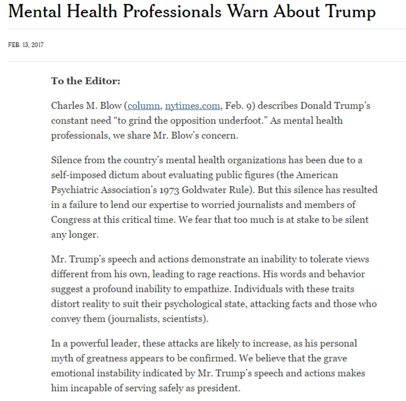 Un grupo de psicólogos y psiquiatras alertan de que Trump sufre «una grave inestabilidad emocional»