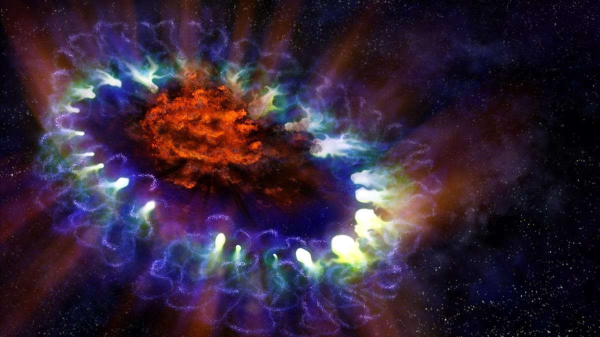 Imagen de archivo de una la recreaciÃ³n artÃ­stica del nacimiento de una supernova.