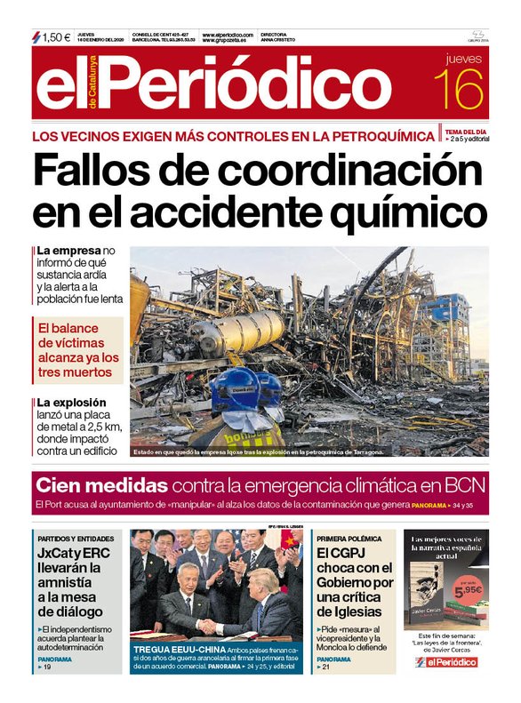 La Portada De El PeriÓdico Del 16 De Enero Del 2020