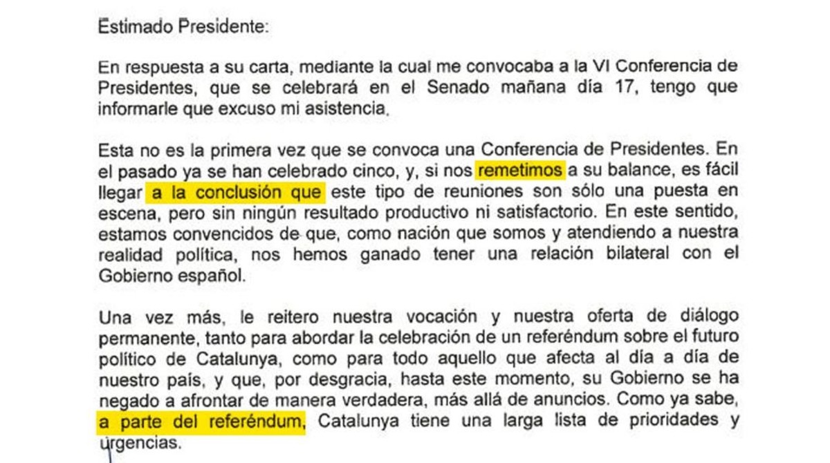 Las faltas de ortografía de la carta de Puigdemont a Rajoy