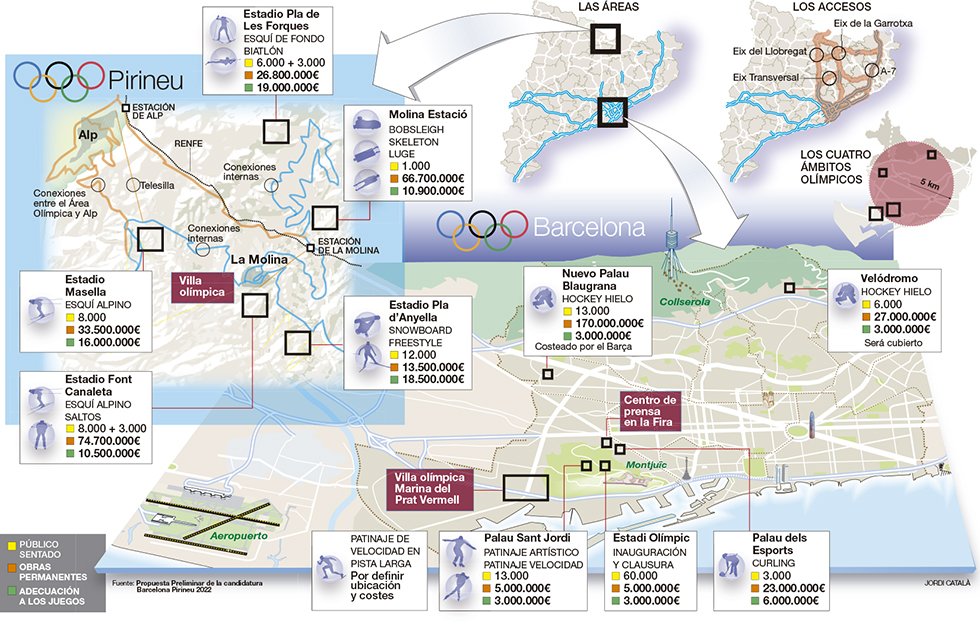 mapa de la candidatura olmpica de invierno de Barcelona 2026