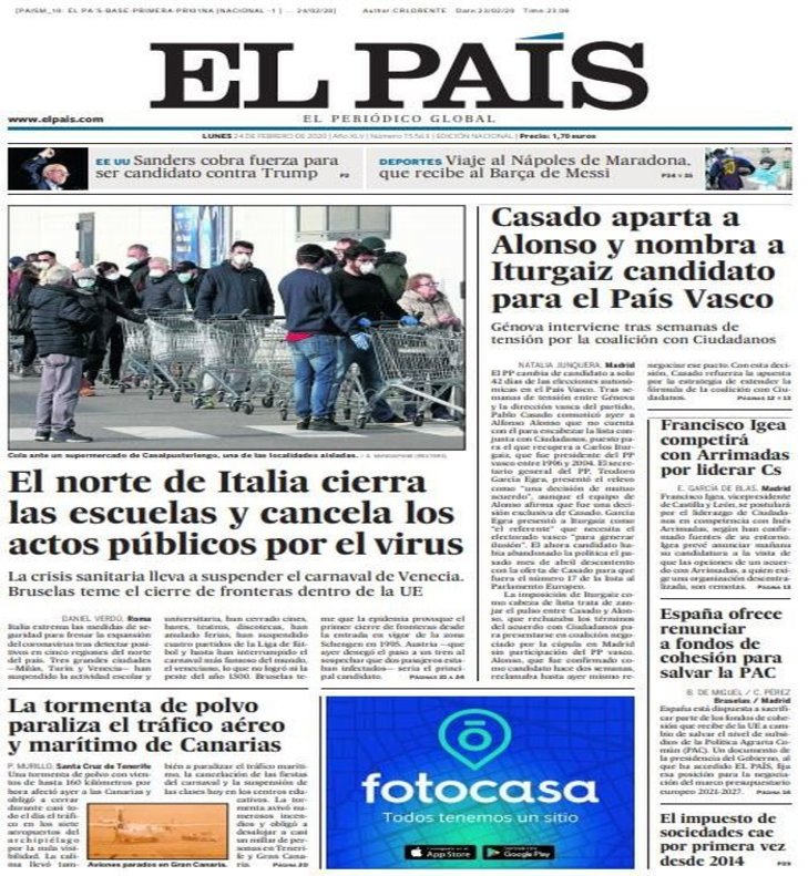 Prensa hoy: Portadas de los periódicos del 24 de febrero del 2020