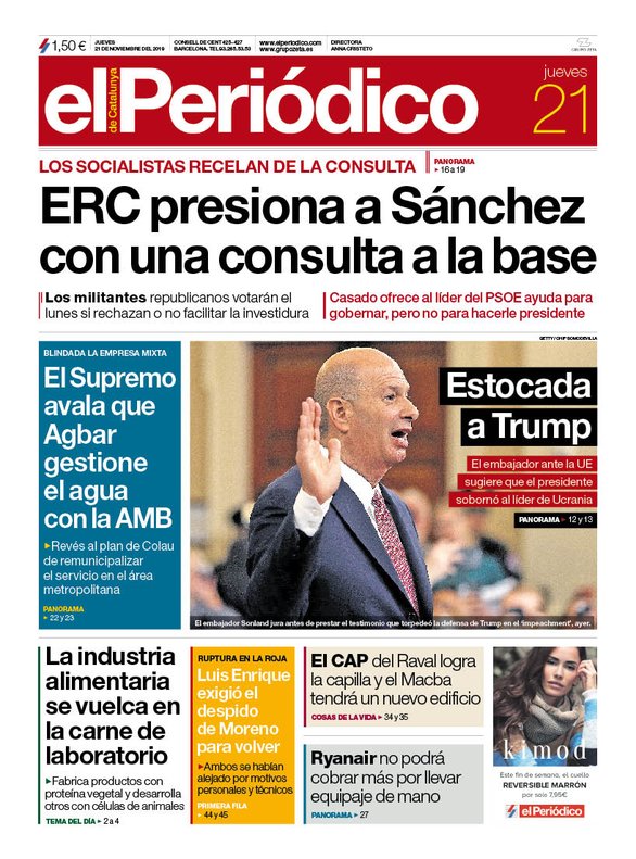 Prensa hoy: Portadas de los periódicos del 21 de noviembre del 2019