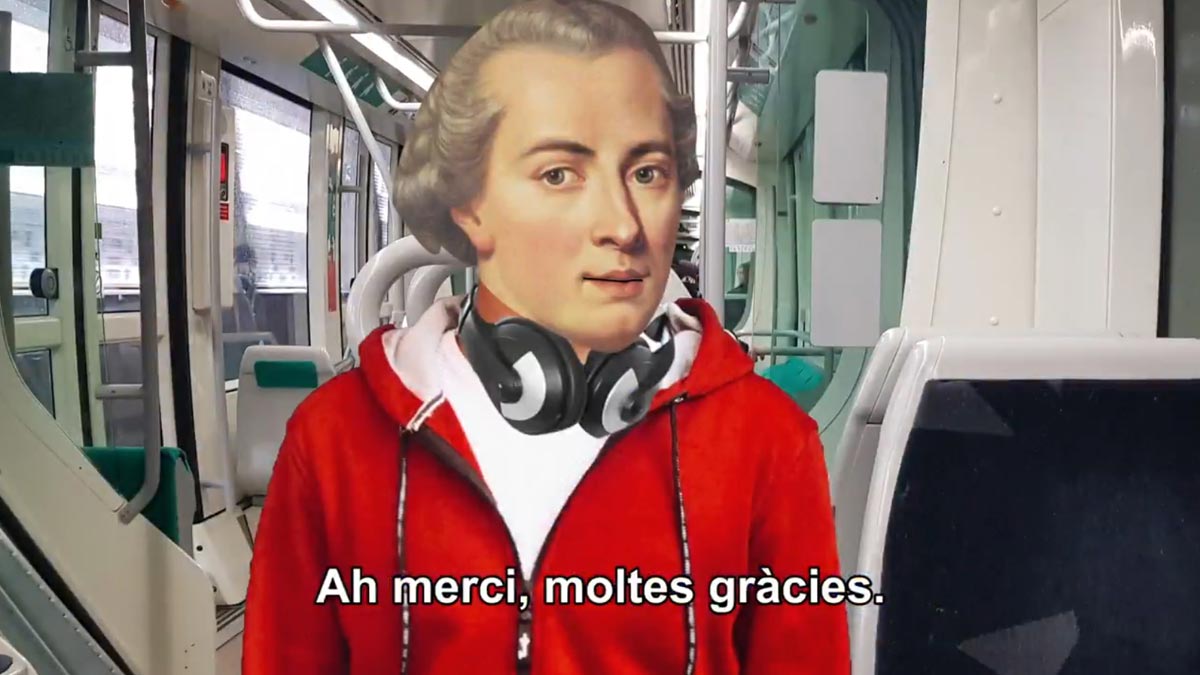 El Tram utiliza la figura del filósofo Kant en su última campaña para el civismo en los trenes.