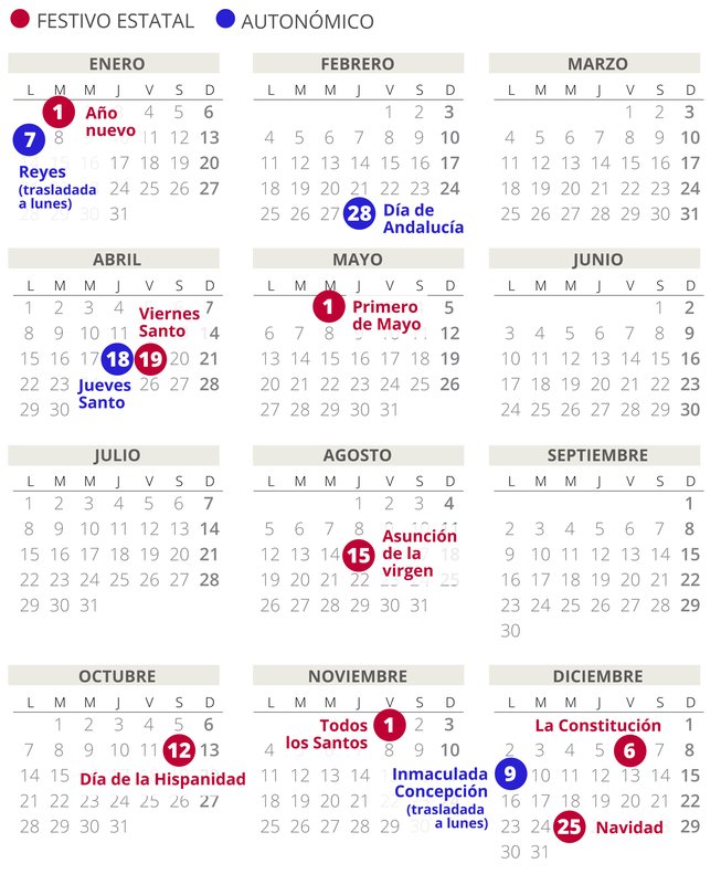 Calendario Laboral Andaluc A Con Todos Los Festivos