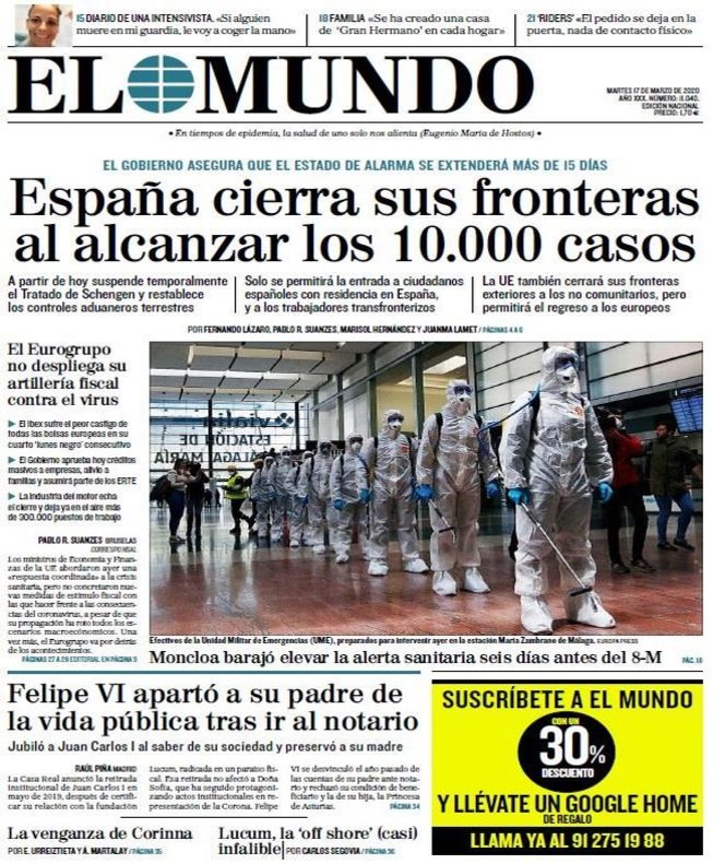 Prensa hoy: Portadas de los periódicos del 17 de marzo del 2020