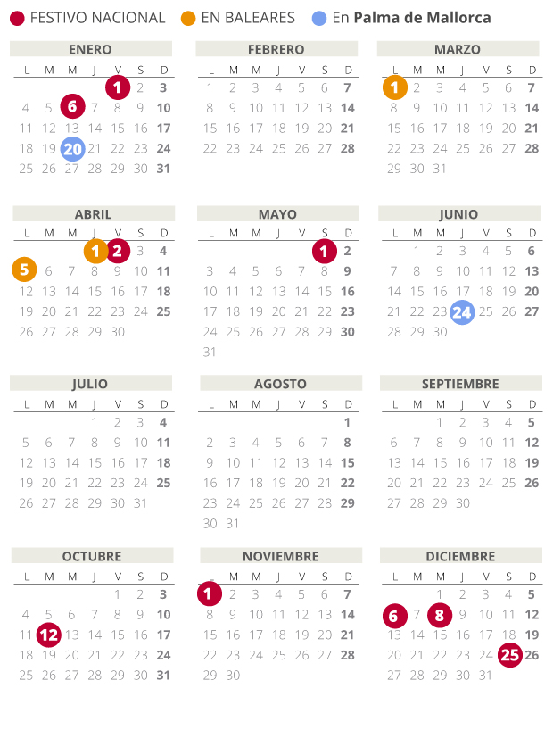 CALENDARIO laboral PALMA de Mallorca 2021 (con todos los ...