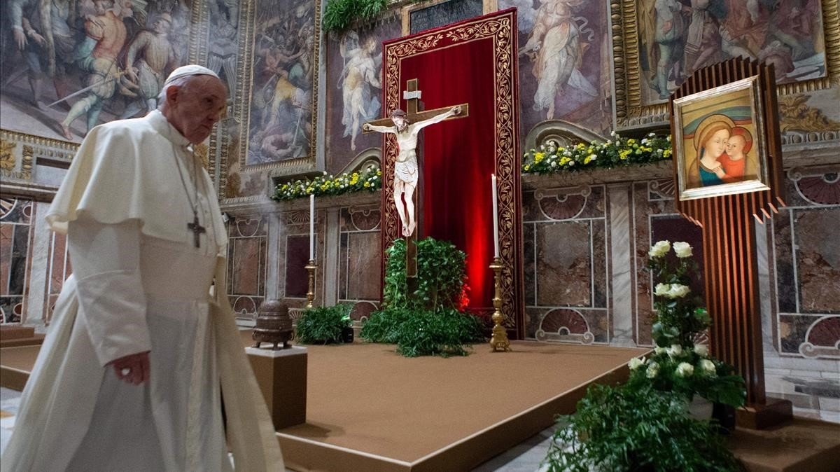 El papa Francisco, el domingo 24 de febrero, durante el cuarto día de la cumbre sobre los abusos sexuales en la Iglesia.