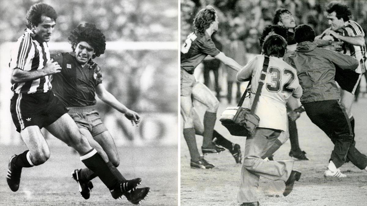 Goikoetxea y Maradona (Camp Nou, 24 de septiembre de 1983) y la tangana desatada en la final de Copa de 1984.