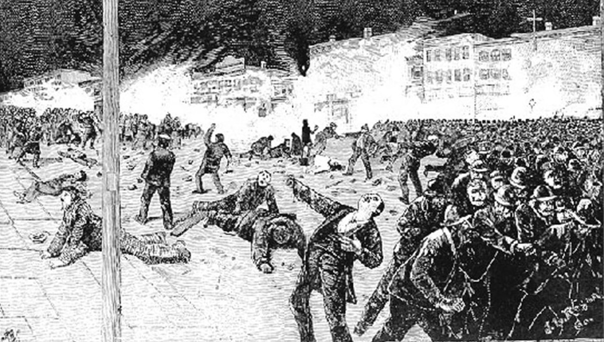 Dibujo sobre la represiÃ³n policial en Chicago de la manifestaciÃ³n del 1 de Mayo de 1886.
