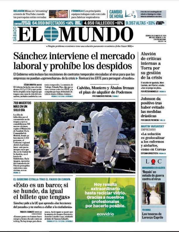 perderse mermelada Sastre Prensa de hoy: Las portadas de los periódicos del 28 de marzo de 2020