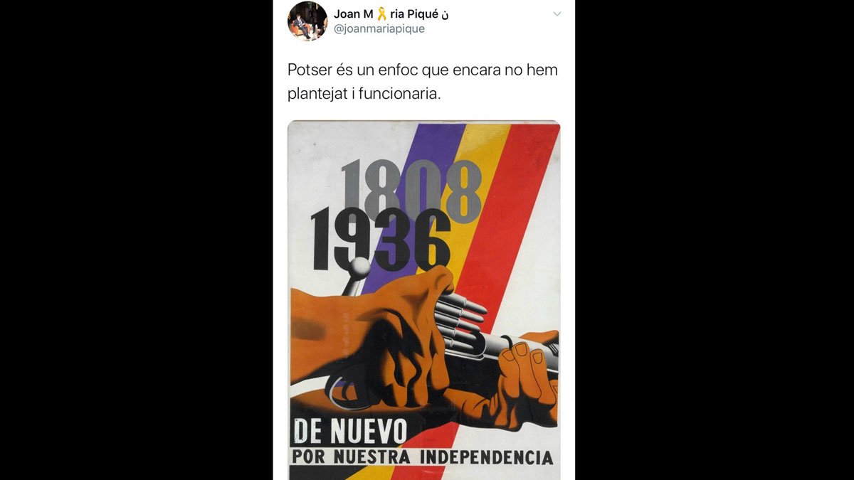 El tuit de la polémica de Joan Maria Piqué, borrado una hora después de publicarlo. 