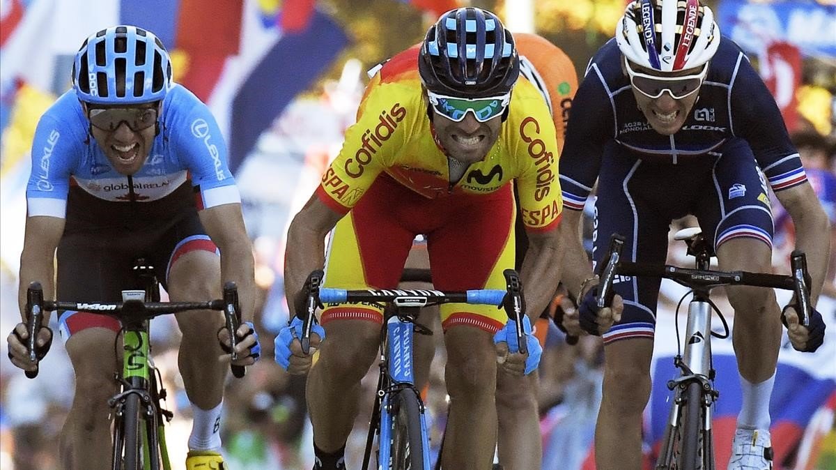Valverde, en el sprint final del Mundial.