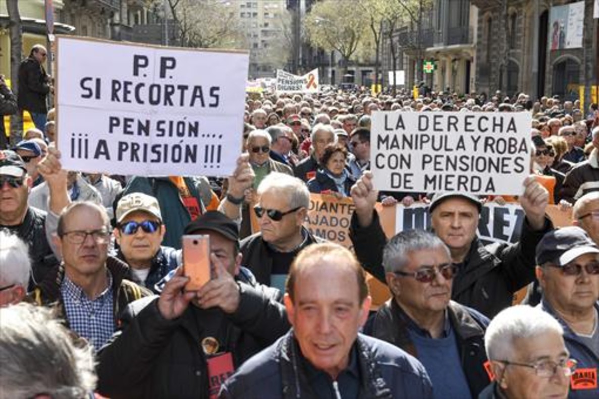 Manifestación de pensionistas en Barcelona, el pasado 17 de marzo.