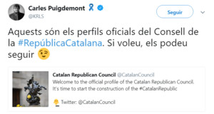 Mensaje de Puigdemont anunciando la cuenta del Consell de la República.