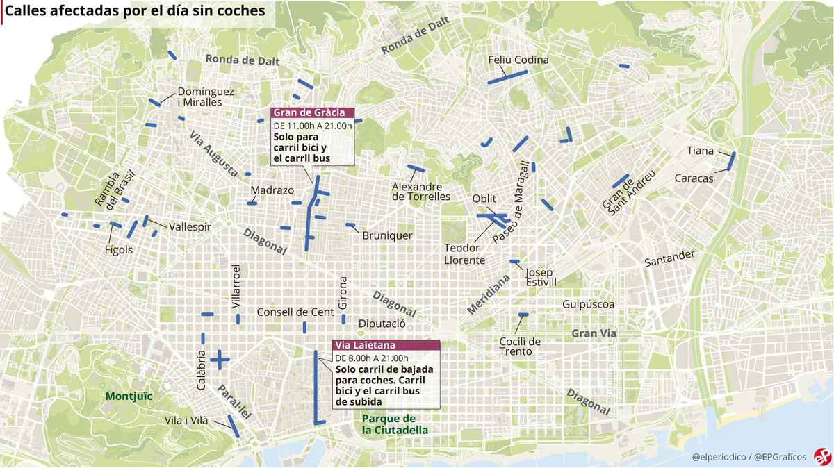 mapa calles barcelona Calles cortadas en Barcelona por el Día sin Coches 2017 | MAPA