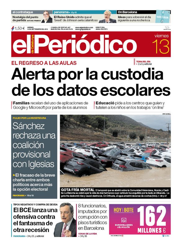Prensa hoy: Portadas de los periódicos del 13 de septiembre del 2019