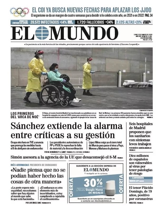 Prensa hoy: Portadas de los periódicos del 23 de marzo del 2020