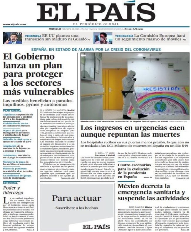 Prensa hoy: Portadas de los periódicos del 1 de abril del 2020