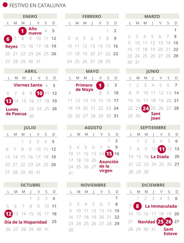 Calendari laboral del 2020 a Catalunya