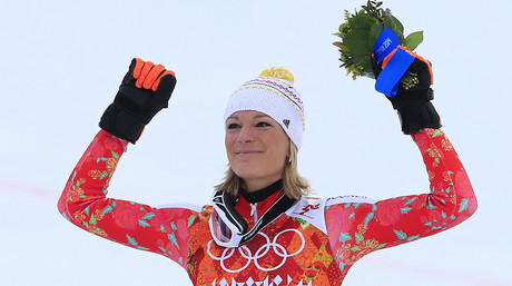 L'alemanya Maria Hoefl-Riesch, al lloc ms alt del podi desprs de guanyar la supercombinada alpina dels Jocs de Sotxi.