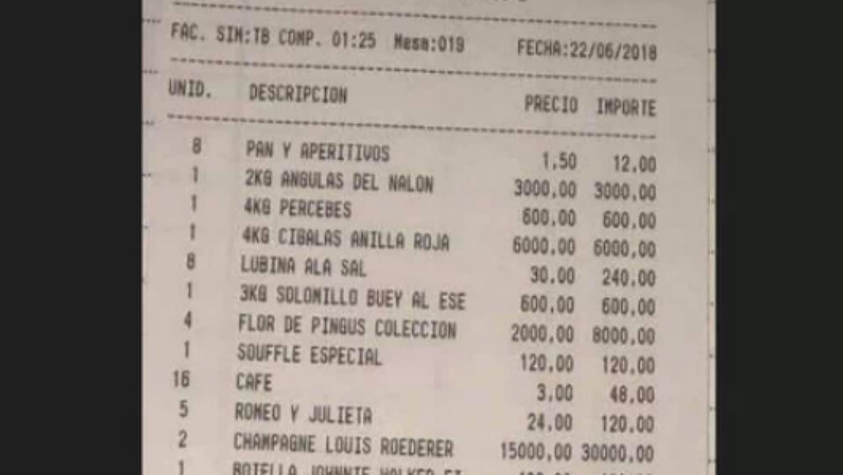 La factura de Casa Parrondo, en Madrid, de casi 50.000 euros que pagaron ocho empresarios.